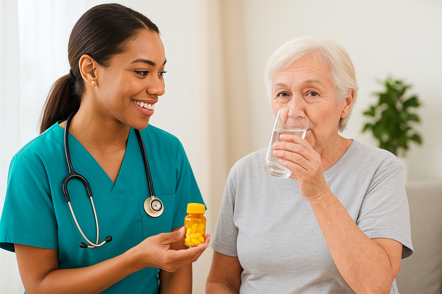 Professional caregiver providing medication reminder services in Lake County